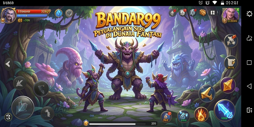 Screenshot utama BANDAR99 menampilkan karakter menjelajahi dunia fantastis.