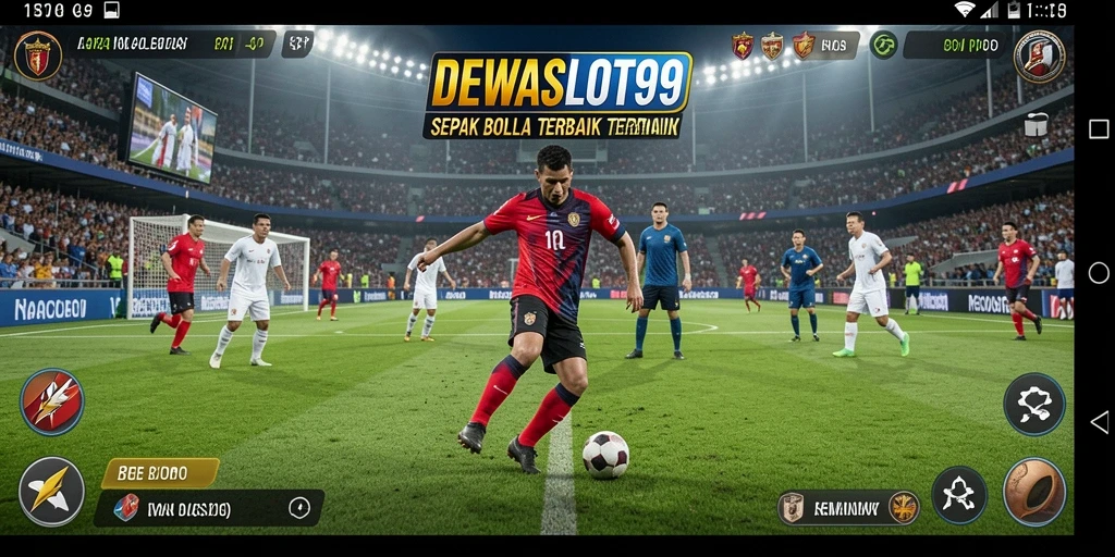 Tampilan gameplay menarik dalam DEWASLOT99 yang menggambarkan aksi sepak bola.