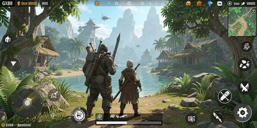 Tampilan gameplay GX88 menunjukkan dunia Open World yang luas dan interaktif.