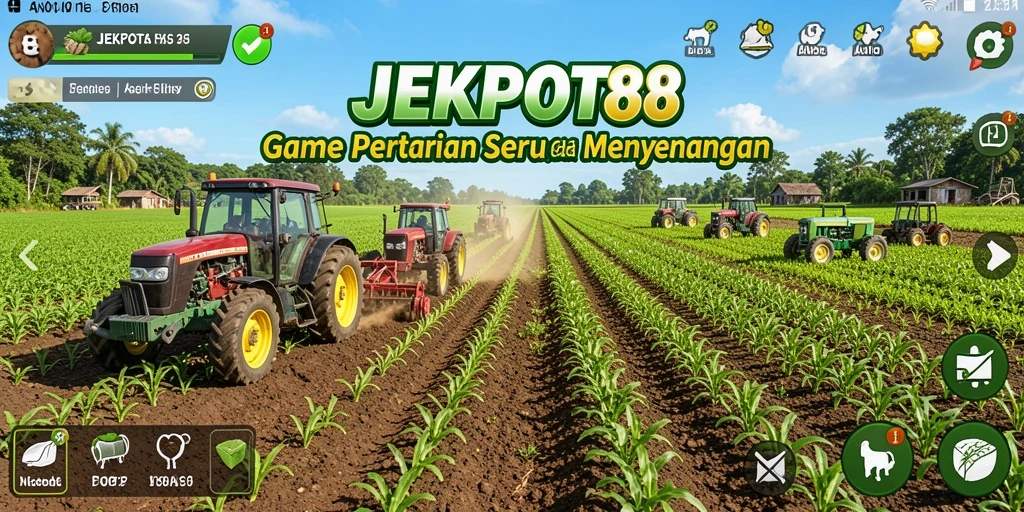 Tampilan gameplay menarik JEKPOT88 dengan latar belakang pertanian.