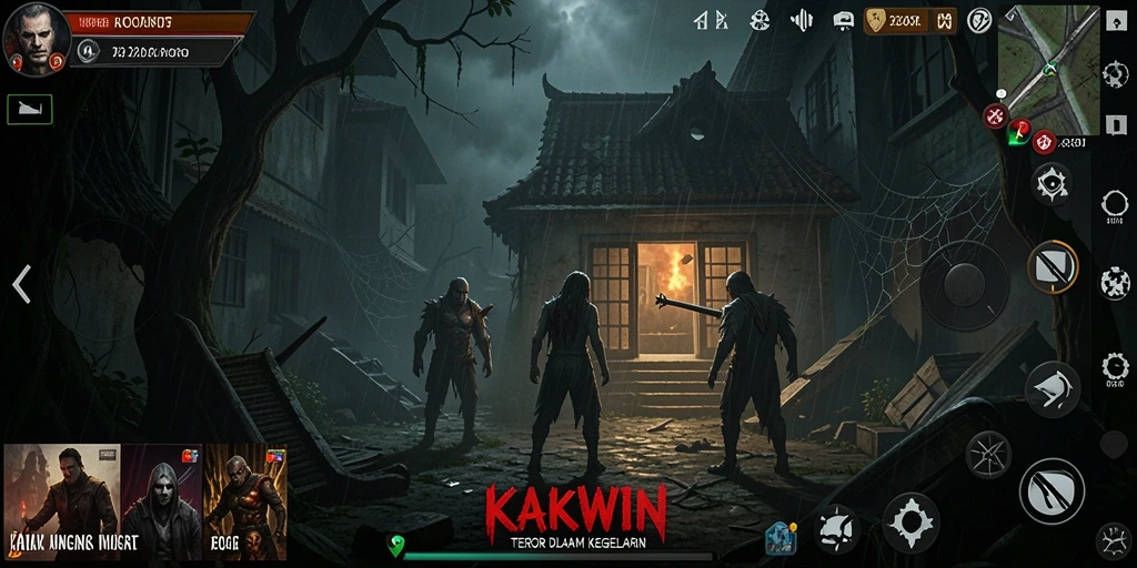 Screenshot utama KAKWIN menunjukkan ketegangan dalam gameplay horor.