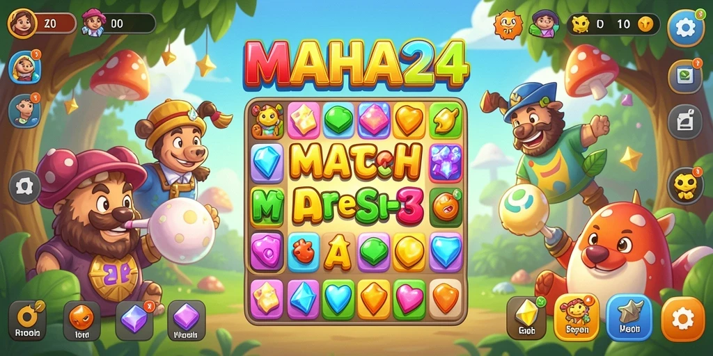 Tampilan gameplay seru dalam game Match-3 MAHA24.