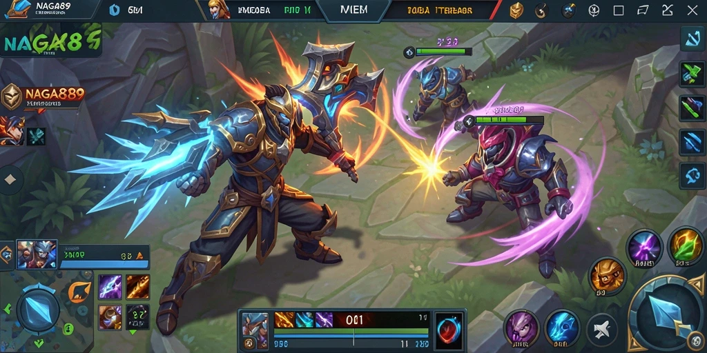 Gameplay MOBA seru dalam NAGA889 dengan pertarungan tim yang intens.