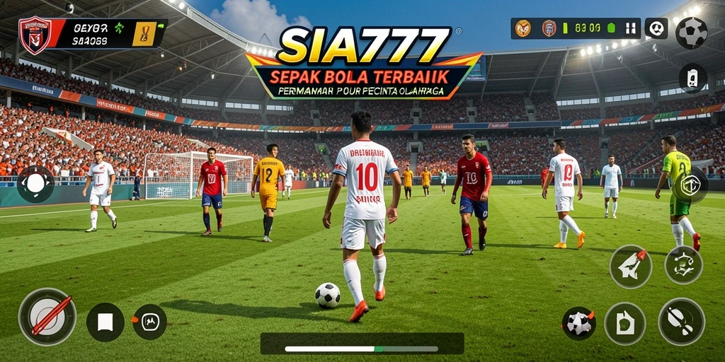 Screenshot dari gameplay SIA777 yang menunjukkan aksi pertandingan sepak bola.