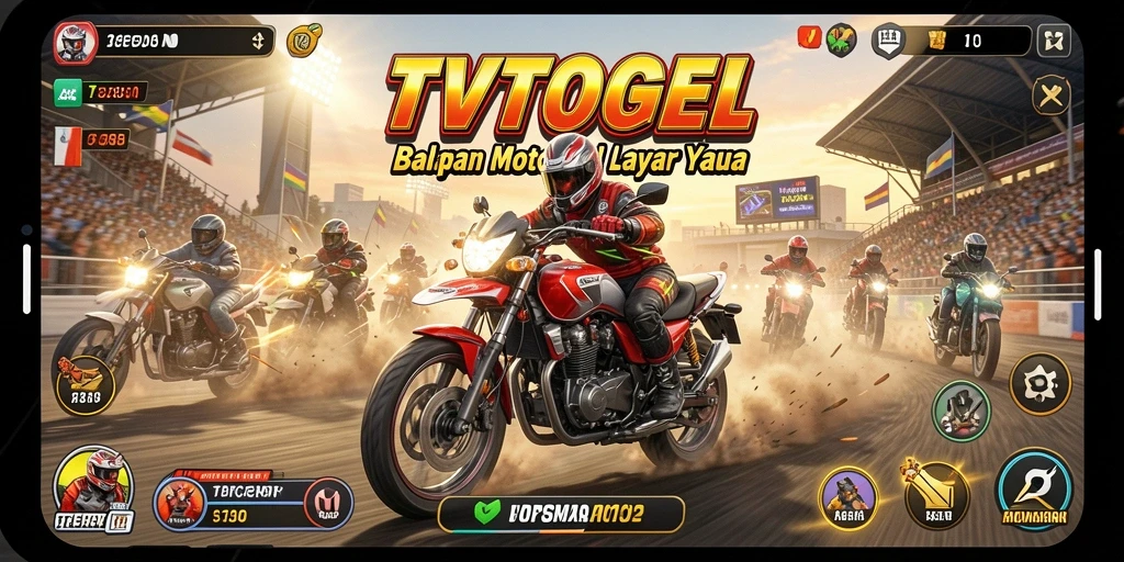 Tampilan mendebarkan dari gameplay TVTOGEL dengan motor balap.