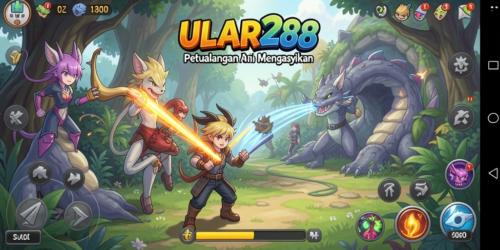 Tangkapan layar dari gameplay ULAR288 dengan karakter anime yang dinamis.