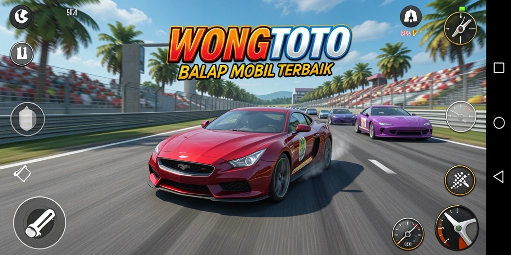 Screenshot utama dari gameplay seru WONGTOTO di lintasan balap.